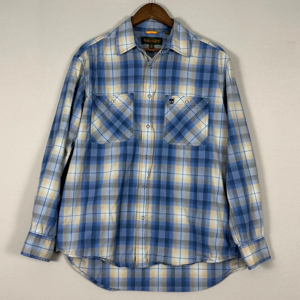 Timberland Button Down Shirt Mens M Blue Plaid LIKE NEW Vintage Y2K Lumberjack